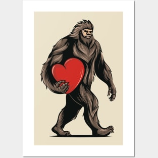 bigfoot  heart valentines day Posters and Art